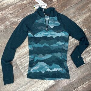 Smartwool Merino Wool Base Layer 1/4 Zip Top XS Twilight Blue Mntnscape NWT